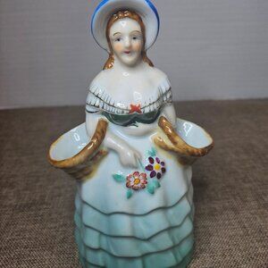 Seji China Occupied Japan Porcelain Planter Vase Lady Holding Baskets